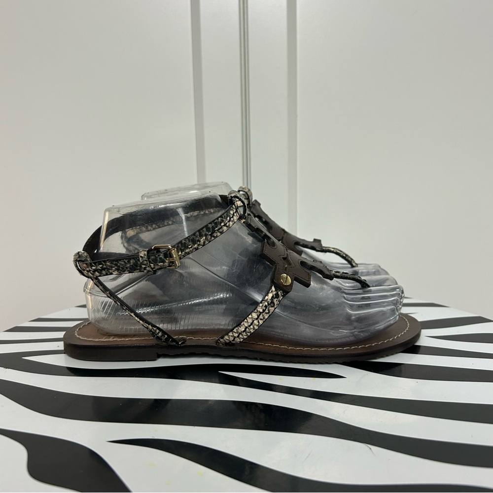 Tory Burch phoebe black white reptile print Brown Strappy Sandals